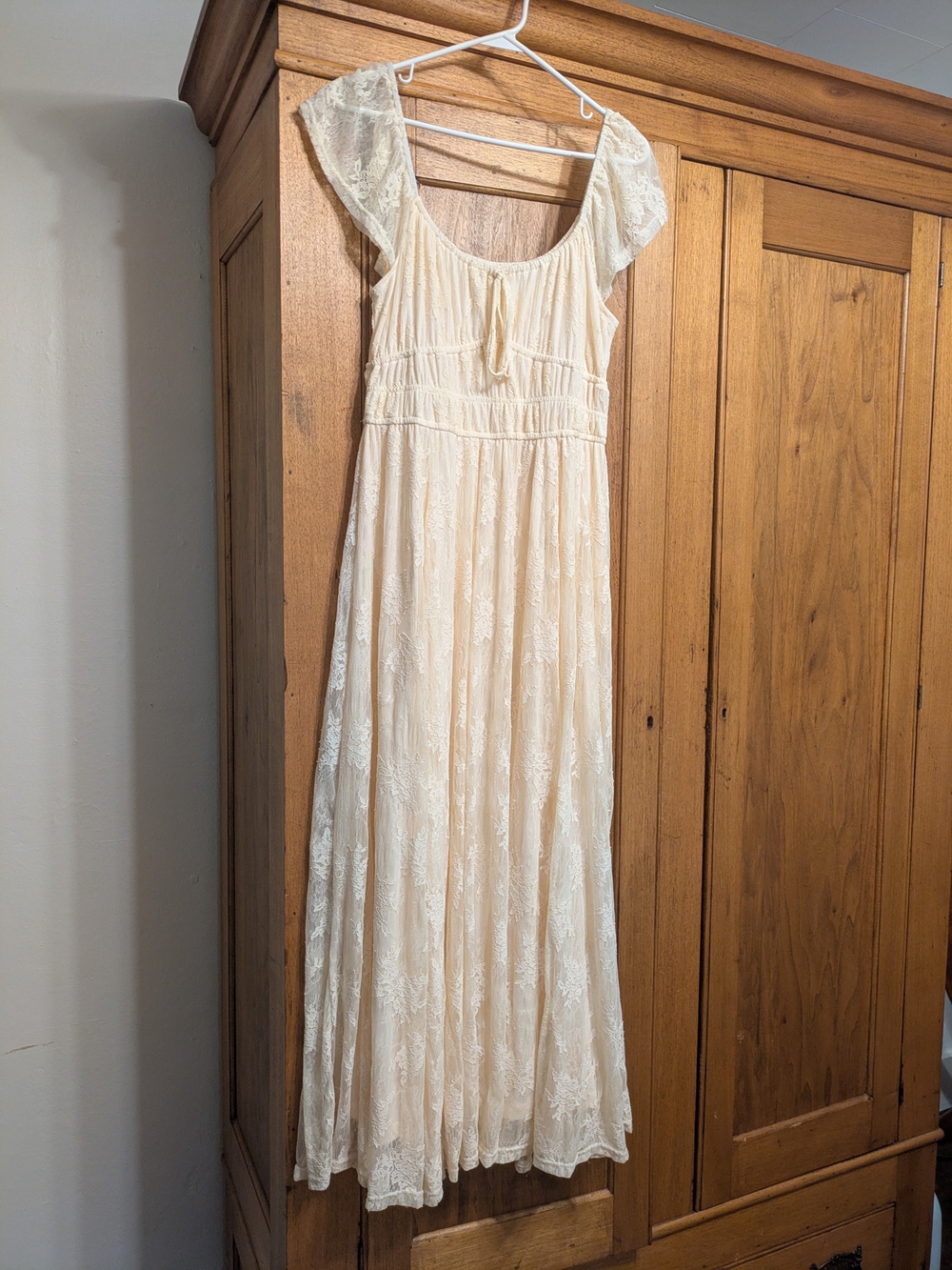 Light Cream Maxi Lace Dress - Women Dresses Maxi